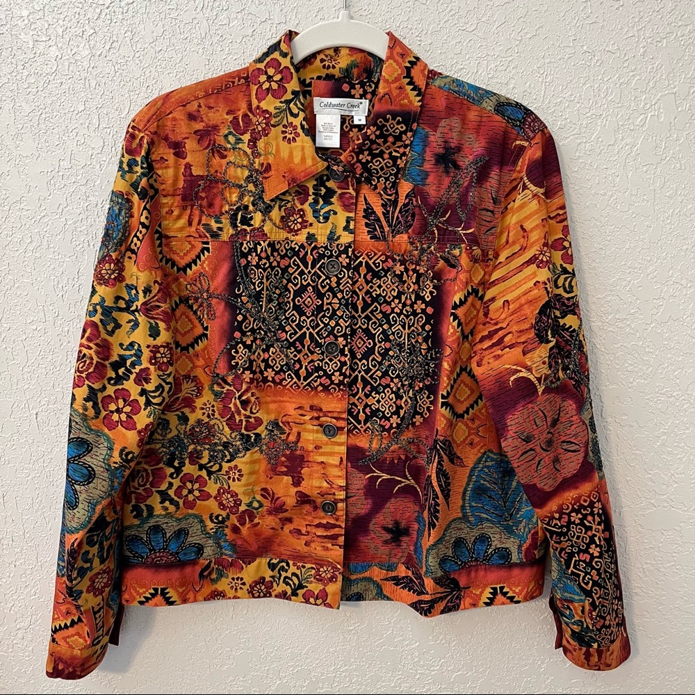 Coldwater Creek women’s shacket, M, tribal/ floral print